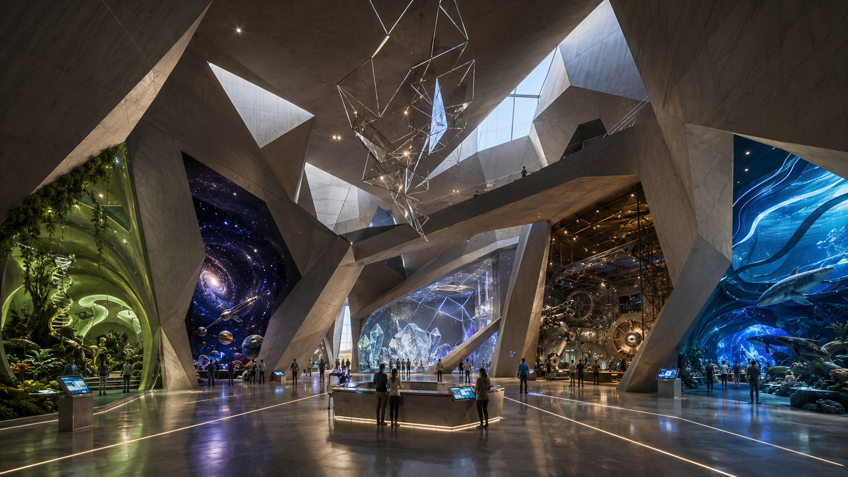 Faceted Deconstructivist / Neo-Brutalist interior design study.