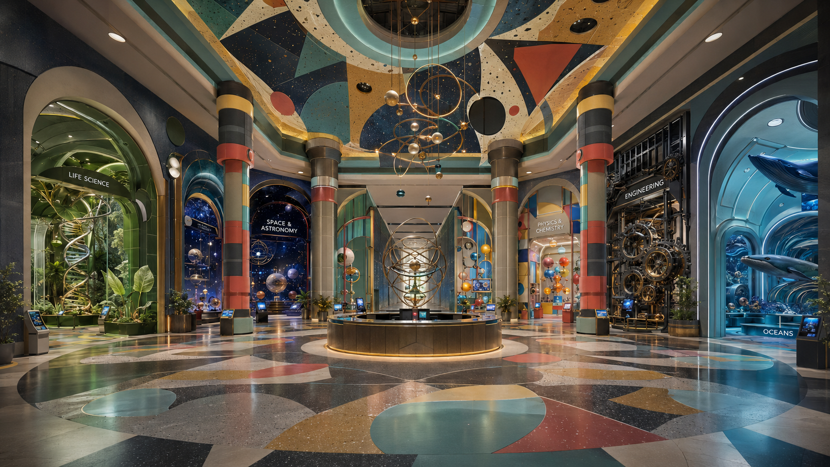 Playful Geometric Postmodernism interior design study.